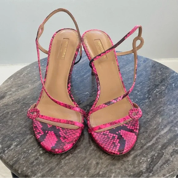 Aquazurra - Serpentine Neon Pink Snake Heel Sandals Sz. 39